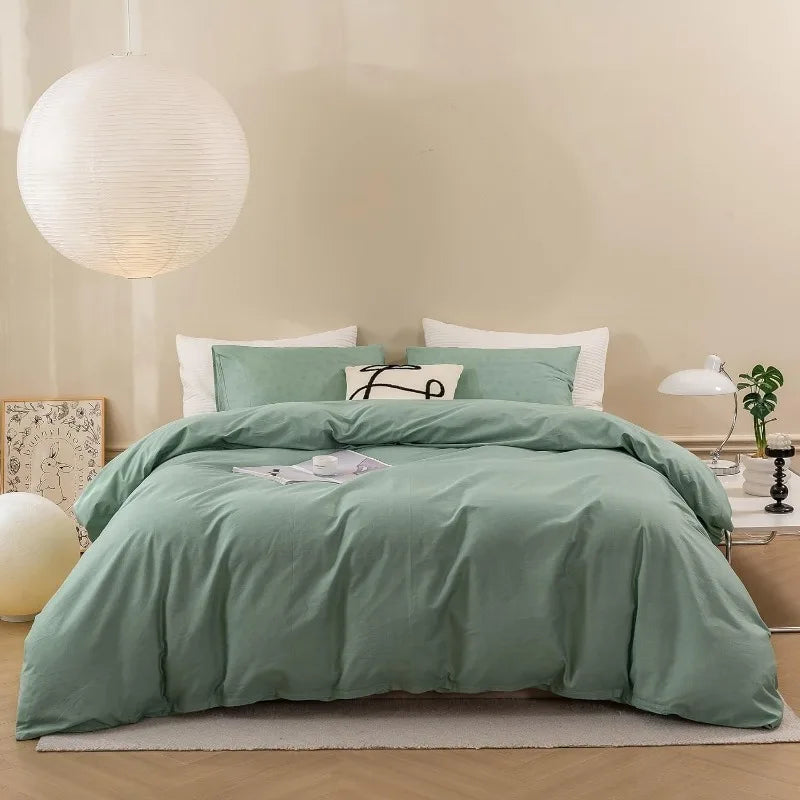 3 Piece Duvet Set, 100% Washed Cotton, With Zipper and 2 Pillowcases, Easy Care, 29 Colors, 3 Sizes