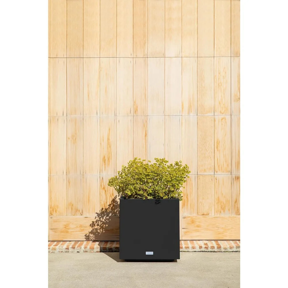 Indoor/Outdoor Large Square Planter, Durable All-Weather, Black Plastic