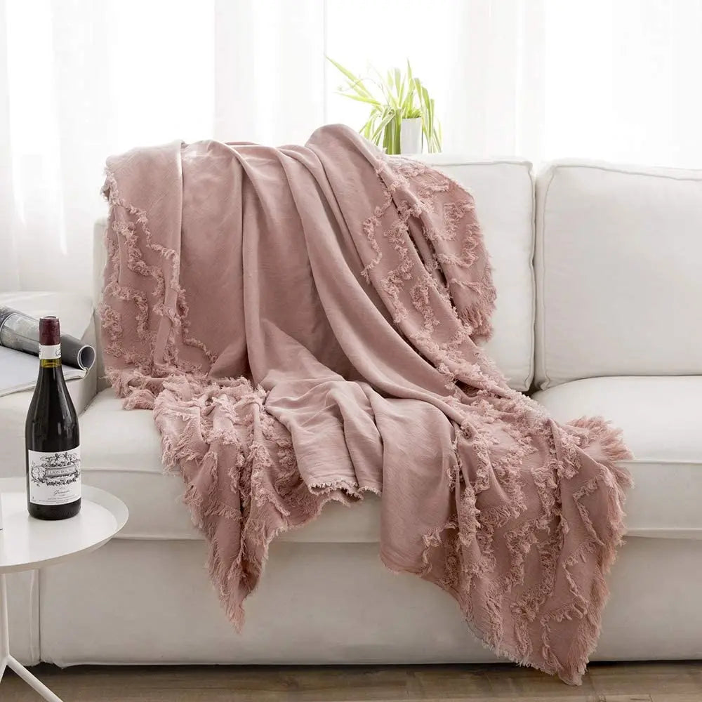 100% Cotton Throw, Woven Texture with Tassels, 2 Colors