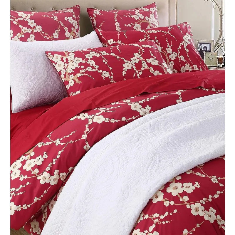 100% Cotton Garden Floral Bedding Set, Reversible, 14 Colors, 4 Sizes