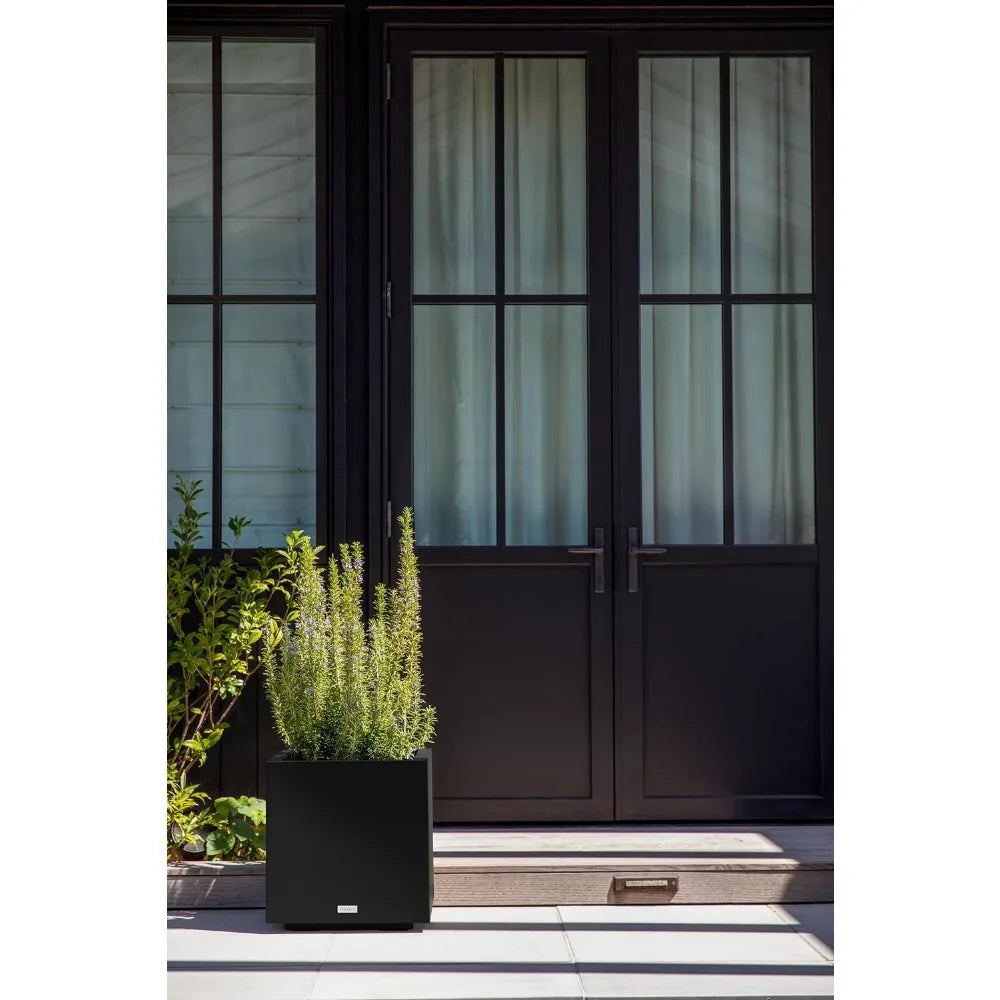 Indoor/Outdoor Large Square Planter, Durable All-Weather, Black Plastic