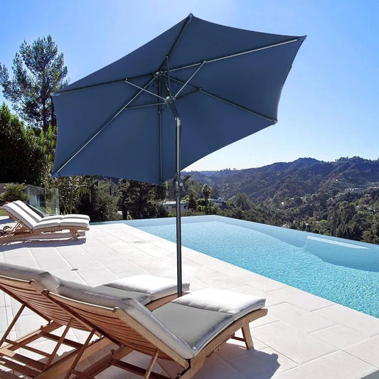 7.5 Ft. Outdoor Patio Umbrella, Push Button Tilt and Crank, Navy Blue