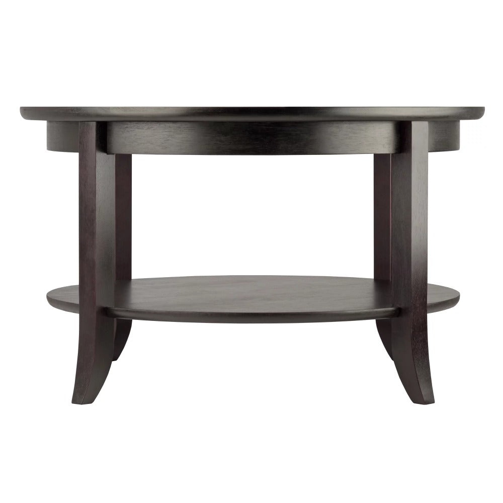 Round Wooden Coffee Table, with Glass Top, Espresso Finish