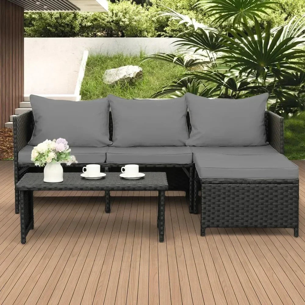 3-Piece Outdoor Furniture Set, with Table, Loveseat/Sectional - 2 Pieces, 2 Cushion Colors