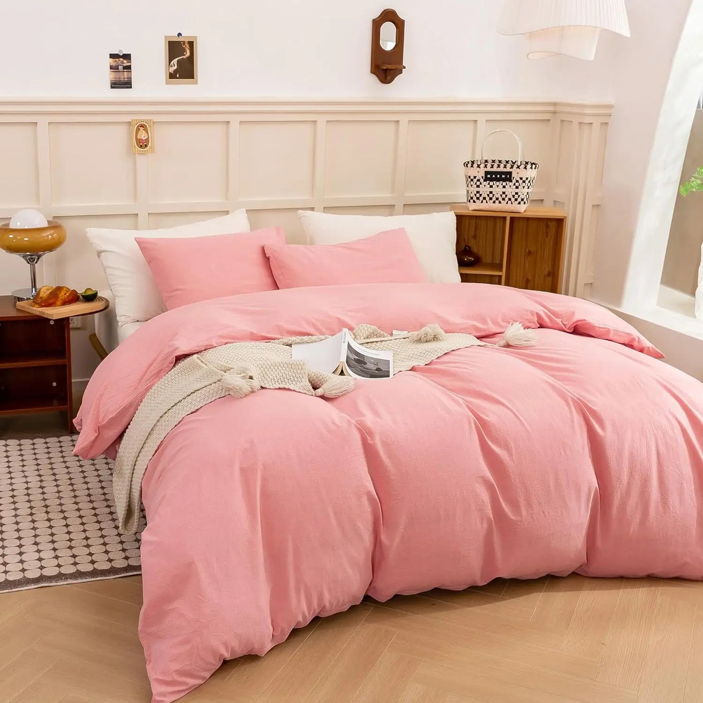 3 Piece Duvet Set, 100% Washed Cotton, With Zipper and 2 Pillowcases, Easy Care, 29 Colors, 3 Sizes