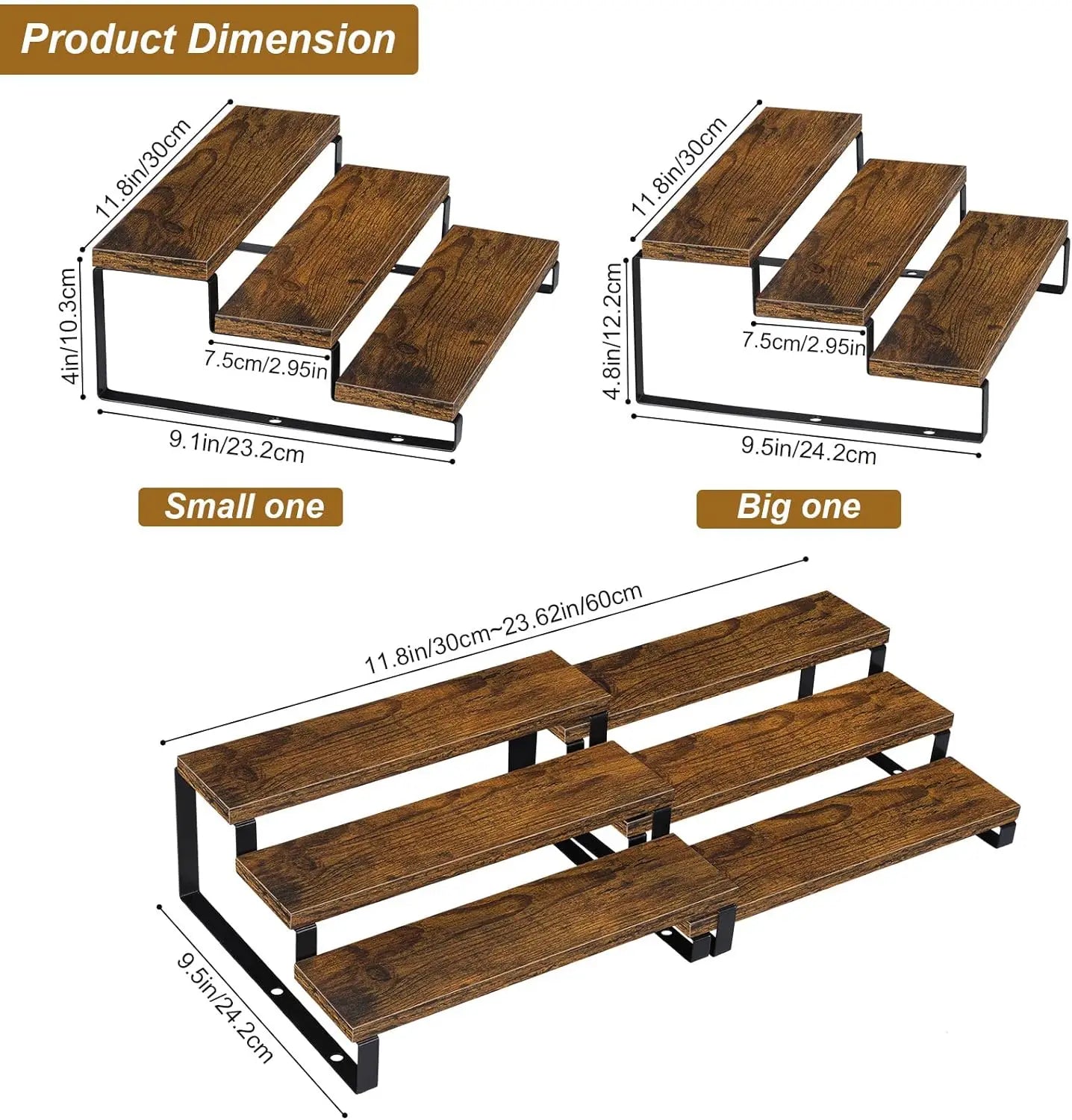 3-Tier Wooden Spice Rack/Organizer, Expandable, Set of 2