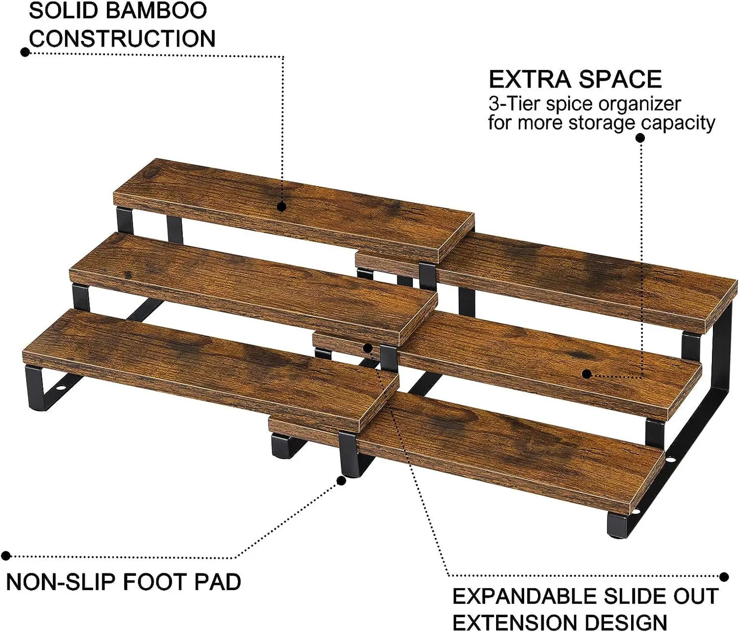 3-Tier Wooden Spice Rack/Organizer, Expandable, Set of 2