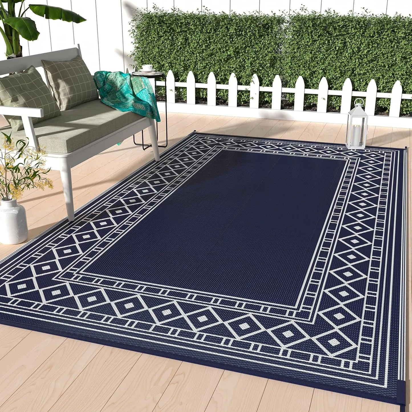 8 X 10 Outdoor Rug for Patio, Plastic Straw Rug, Waterproof for Patios, Reversible Plastic Straw Rug