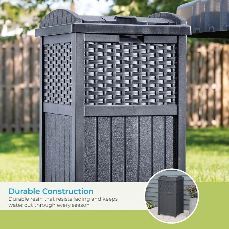 33 Gallon Outdoor Resin Patio Trash Can, 2 Colors