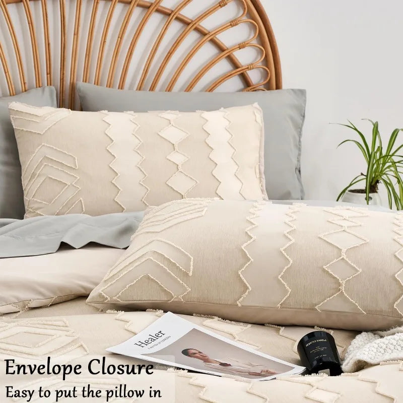 Jacquard-Pattern Duvet Cover Set, 3 Pieces, 12 Colors, 2 Sizes