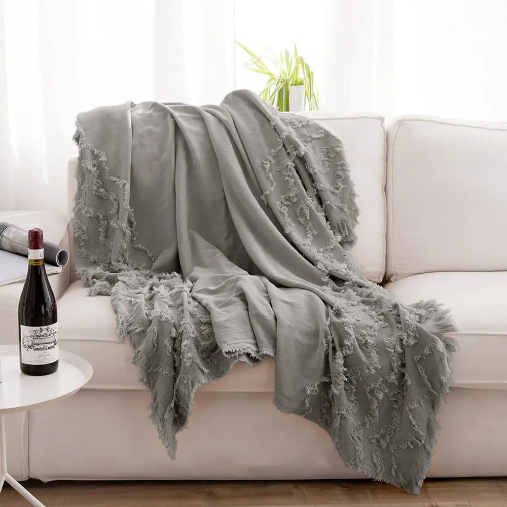 100% Cotton Throw, Woven Texture with Tassels, 2 Colors