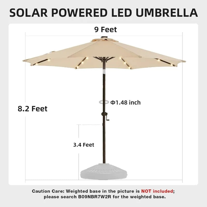 9 Ft. Outdoor Solar LED Patio Umbrella, With Tilt/Crank, 32 LED LIghts, Fade Resistant, Beige