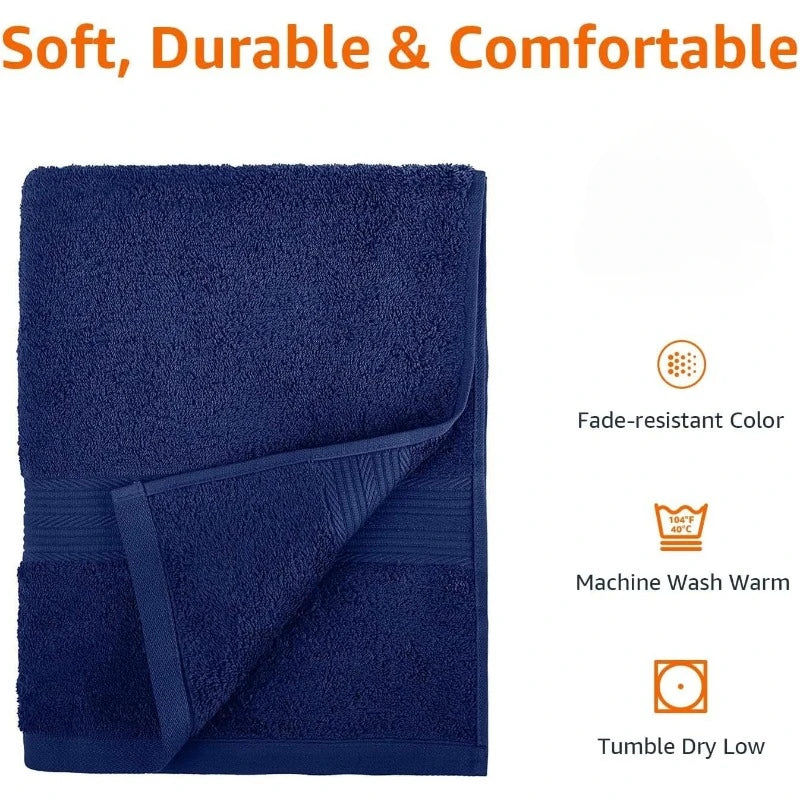 6 Piece Fade Resistant Cotton Bath Towel Set, (2 Bath/2 Hand/2 Washcloths). Navy Blue