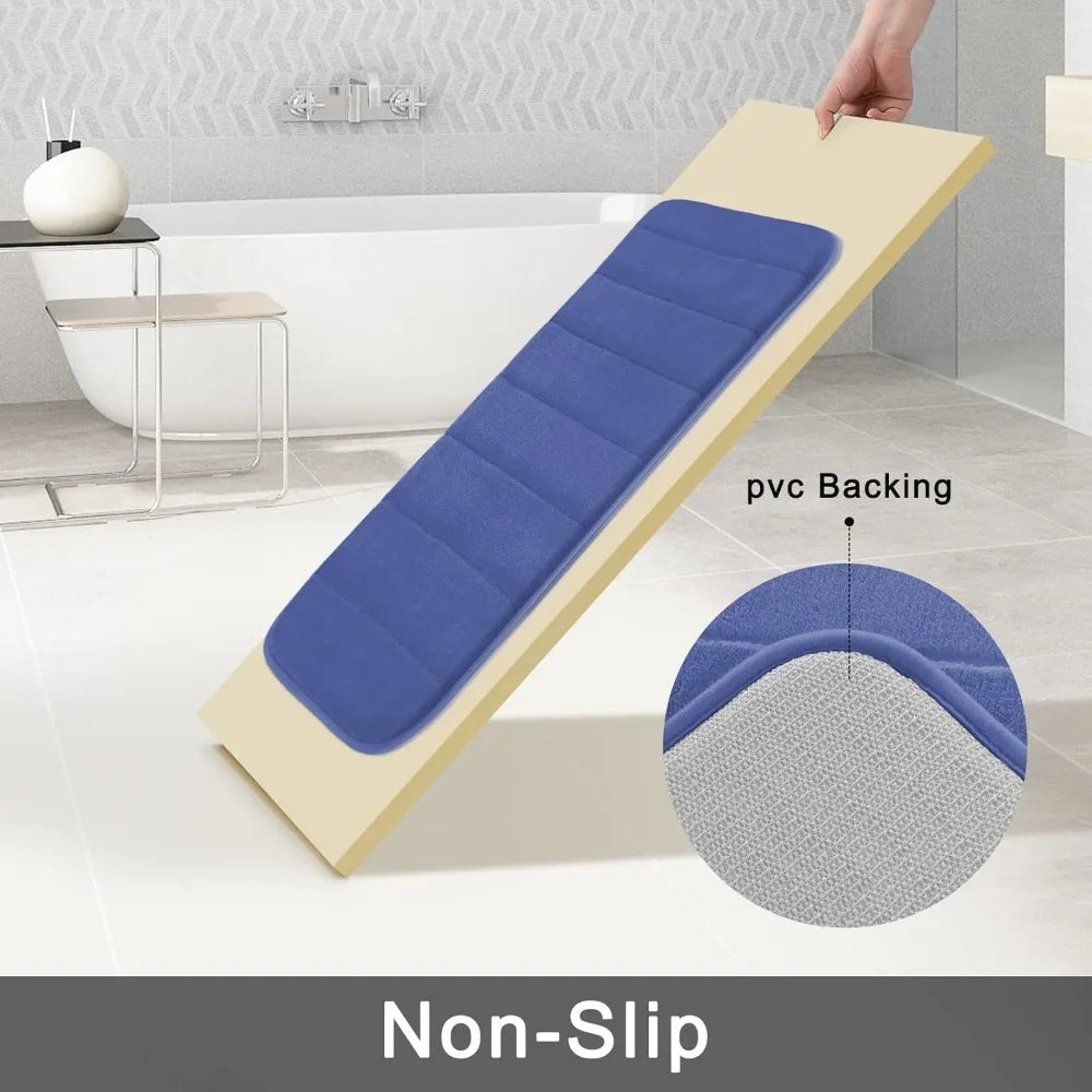 3 Piece Memory Foam Bathroom Mat Set, Non-Slip, Soft Comfortable, 3 Sizes, Blue