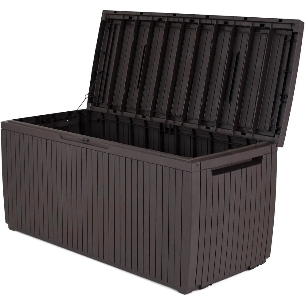 80 Gallon Outdoor Resin Storage Box, Brown with Handles