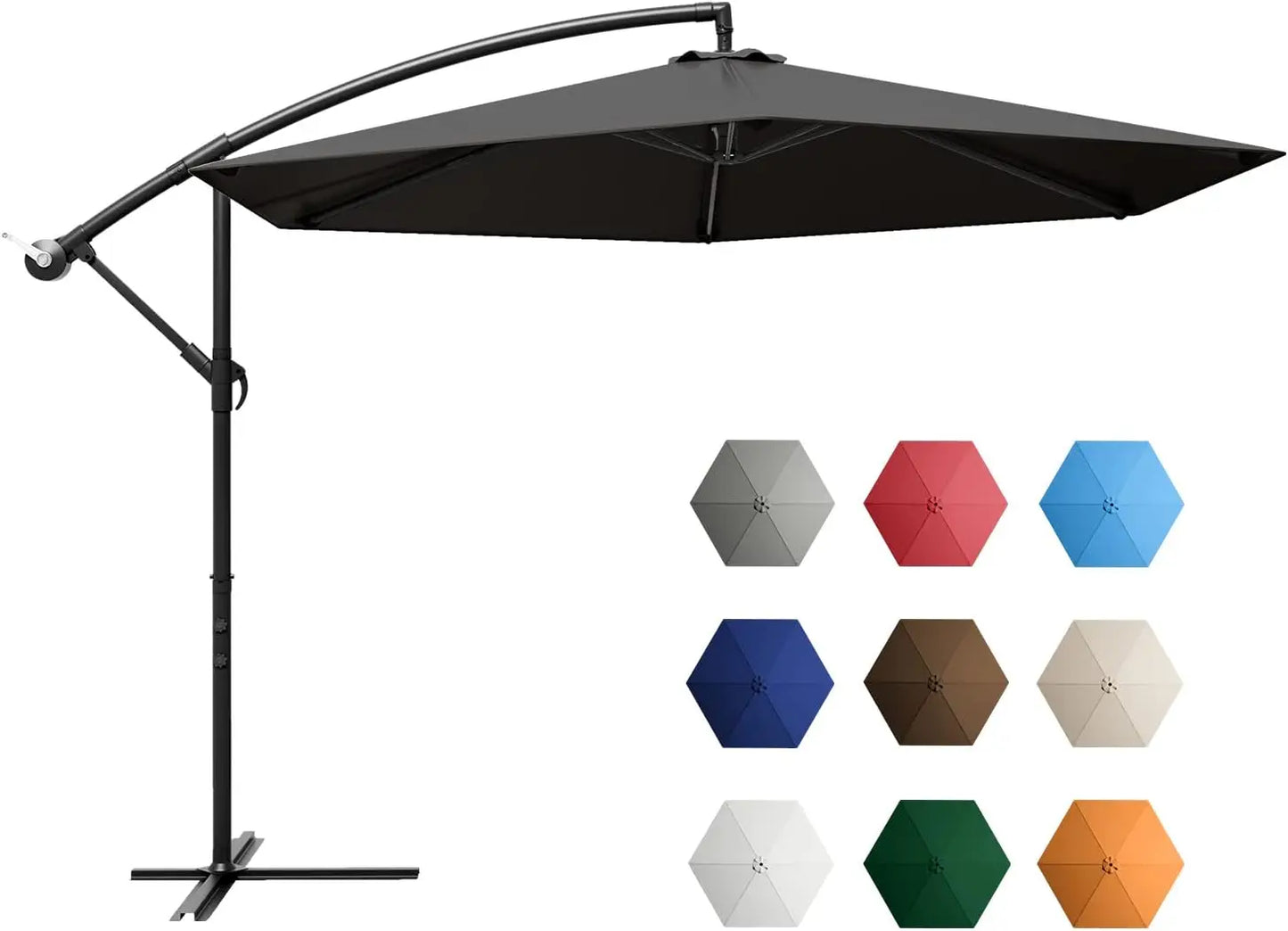 10 Ft. Outdoor Offset Umbrella, Cantilever, With Crank, 10 Colors