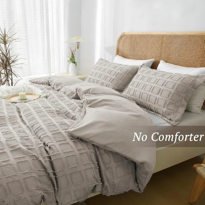 Queen Size Waffle Weave Duvet Cover Set, 3 Pieces, 100% Washed Microfiber, 8 Colors