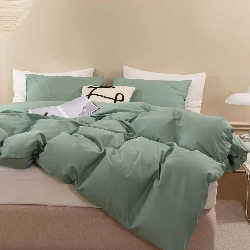 3 Piece Duvet Set, 100% Washed Cotton, With Zipper and 2 Pillowcases, Easy Care, 29 Colors, 3 Sizes