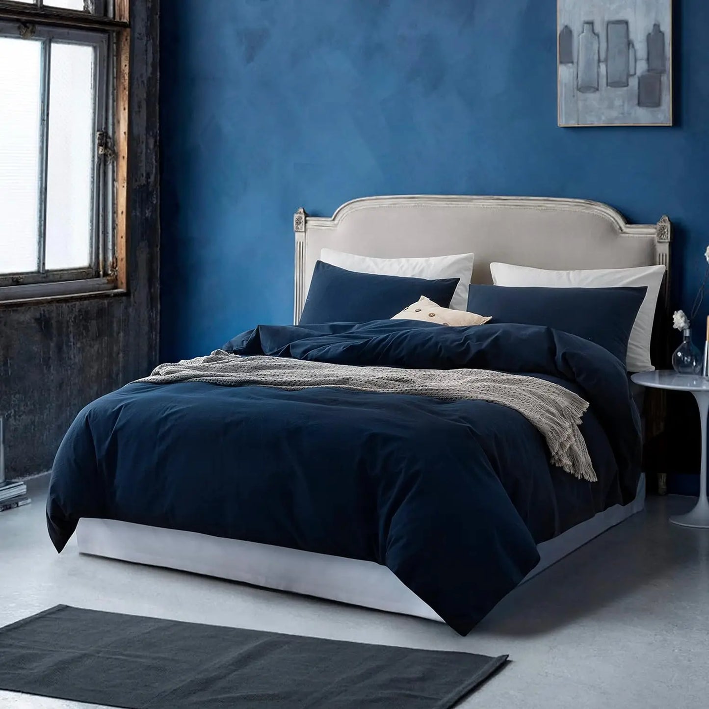 3 Piece Duvet Set, 100% Washed Cotton, With Zipper and 2 Pillowcases, Easy Care, 29 Colors, 3 Sizes