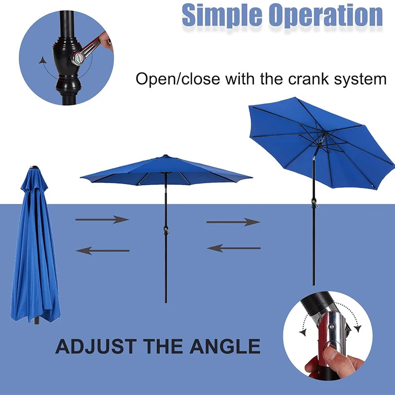 9 Ft. Outdoor Patio Umbrella, Push Button Tilt and Crank, UV Protection & Waterproof, 3 Colors