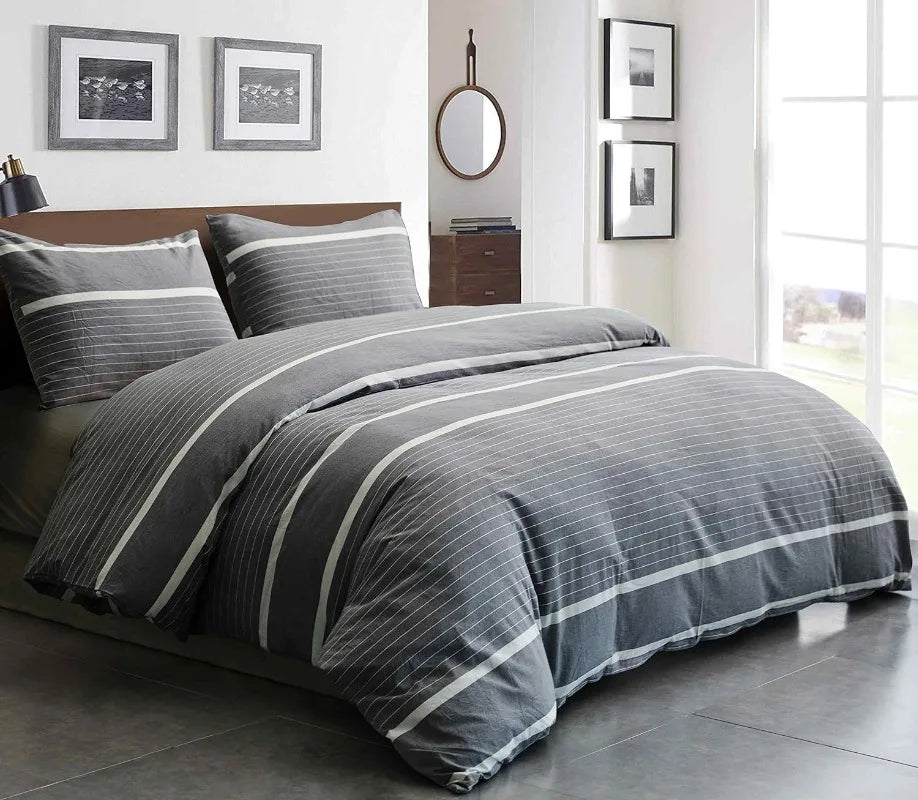 3 Piece Duvet Set, 100% Washed Cotton, With Zipper and 2 Pillowcases, Easy Care, 29 Colors, 3 Sizes