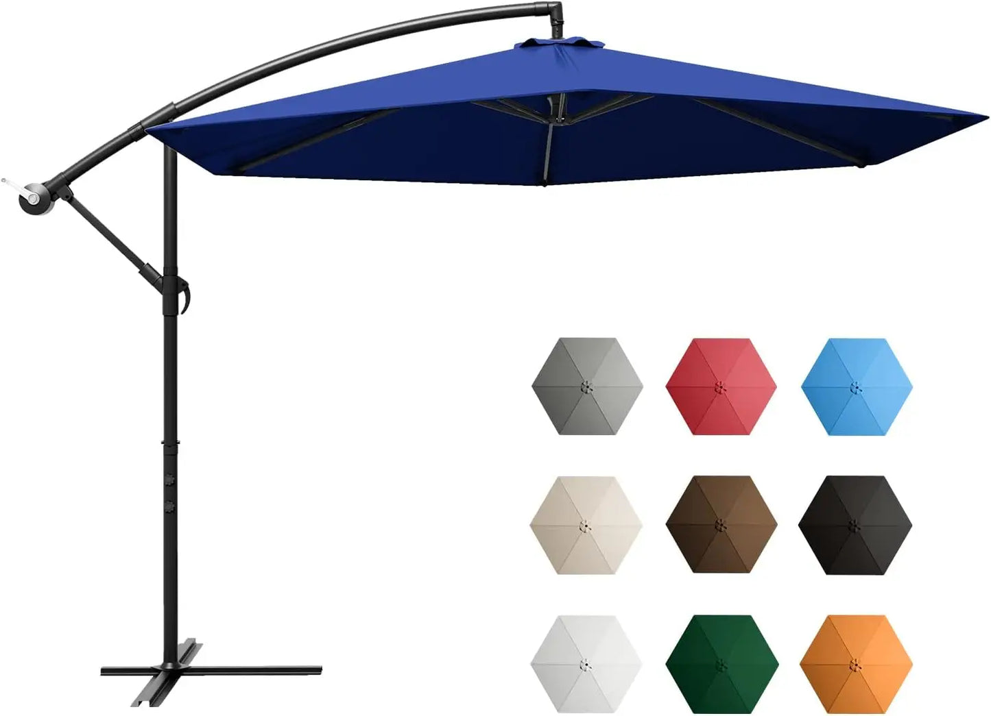 10 Ft. Outdoor Offset Umbrella, Cantilever, With Crank, 10 Colors