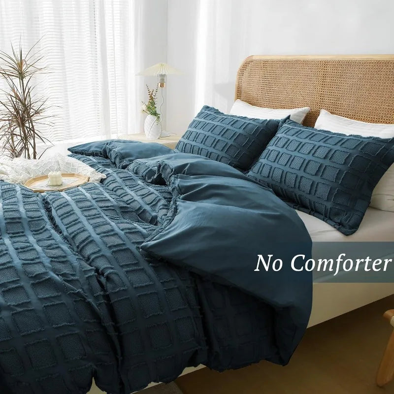 Queen Size Waffle Weave Duvet Cover Set, 3 Pieces, 100% Washed Microfiber, 8 Colors