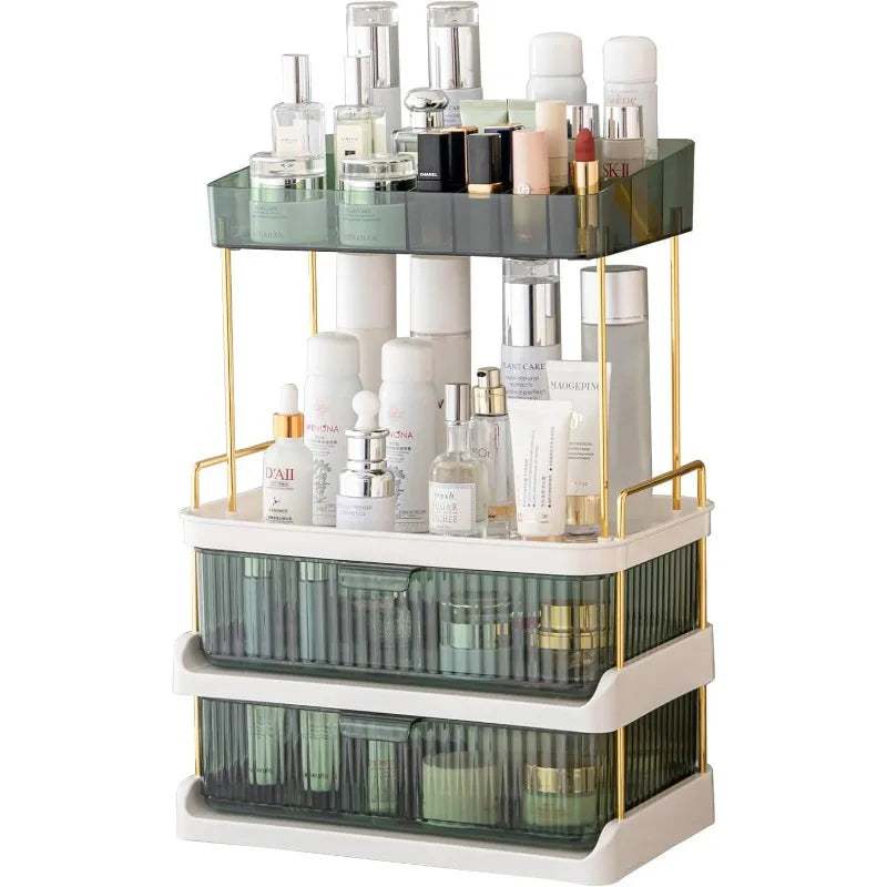 Makeup Organizer with 2 Drawers, Large Capacity Counter Storage, 3 Colors