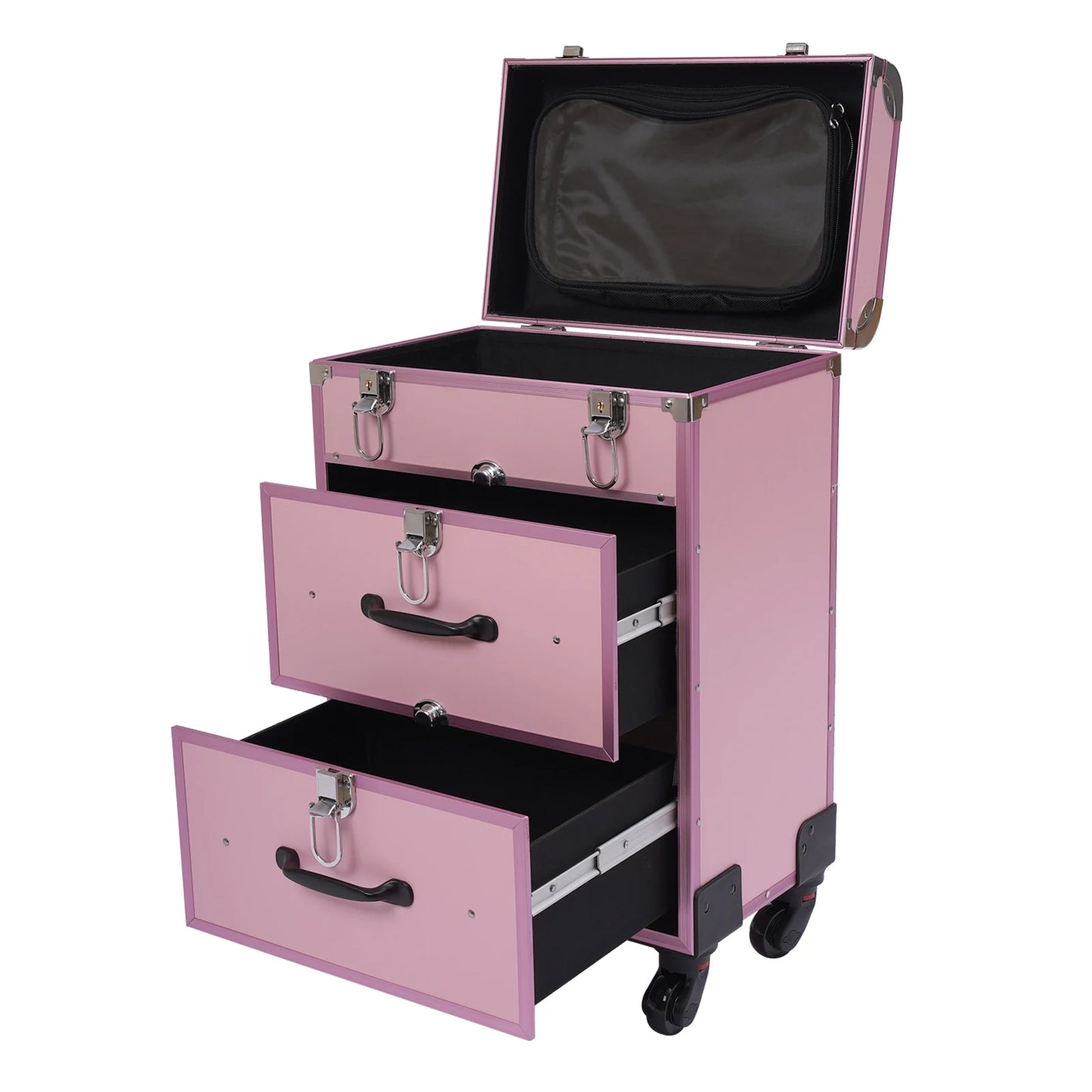 3 Tier Rolling Makeup Case Storage, with Locks, Professional Cosmetic Trolley, 2 Colors