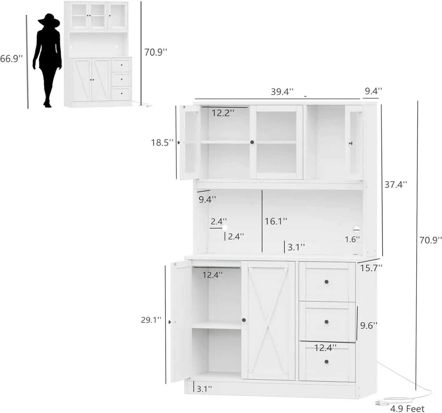 Pantry Cabinet, Charging Station, White