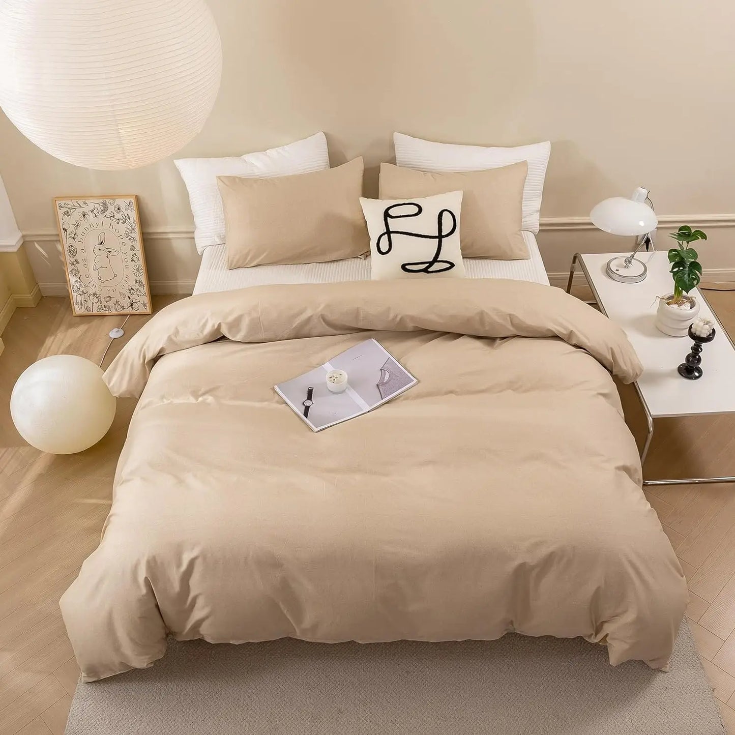 3 Piece Duvet Set, 100% Washed Cotton, With Zipper and 2 Pillowcases, Easy Care, 29 Colors, 3 Sizes