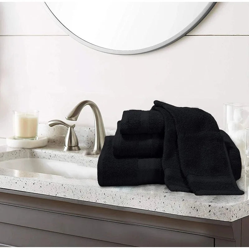 8 Piece Towel Set, 2 Oversized Bath, 2 Hand, 4 Wash Cloths, Black