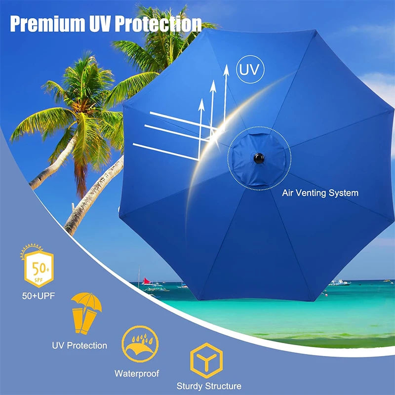 9 Ft. Outdoor Patio Umbrella, Push Button Tilt and Crank, UV Protection & Waterproof, 3 Colors