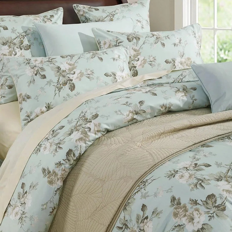 100% Cotton Garden Floral Duvet Cover Set, 3 Pieces, Reversible, 14 Colors, 4 Sizes