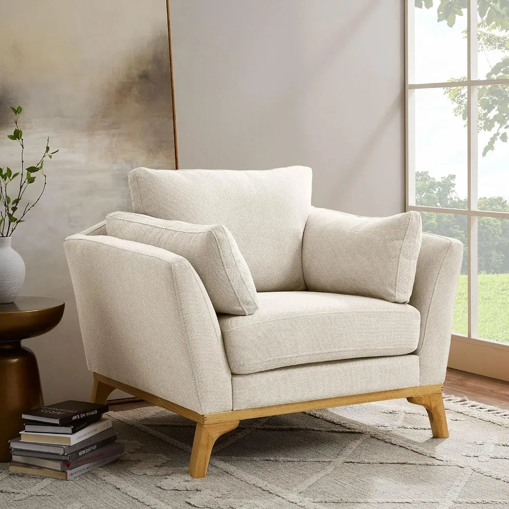 Large-Sized Accent Chair, Thick Cushion, Linen White