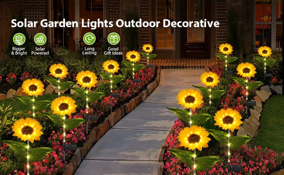 4 Pack Sunflower Solar Lights, Outdoors, Lifelike Sunflowers, Bright 64 LED Lights