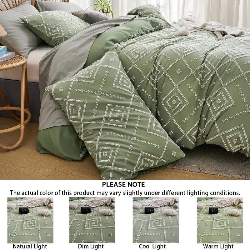 Jacquard-Pattern Duvet Cover Set, 3 Pieces, 12 Colors, 2 Sizes