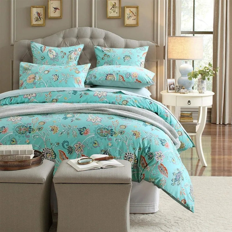 100% Cotton Garden Floral Duvet Cover Set, 3 Pieces, Reversible, 14 Colors, 4 Sizes