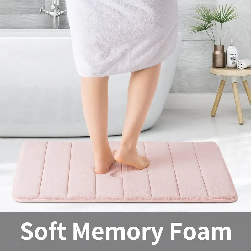 Memory Foam Bath Mat, 17” x 24”,  Water Absorbent, Non-Slip, Pink