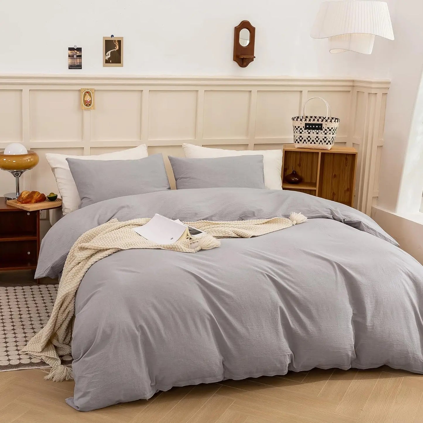 3 Piece Duvet Set, 100% Washed Cotton, With Zipper and 2 Pillowcases, Easy Care, 29 Colors, 3 Sizes