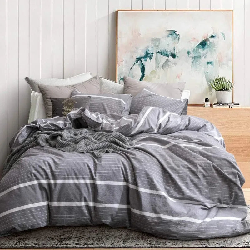 3 Piece Duvet Set, 100% Washed Cotton, With Zipper and 2 Pillowcases, Easy Care, 29 Colors, 3 Sizes