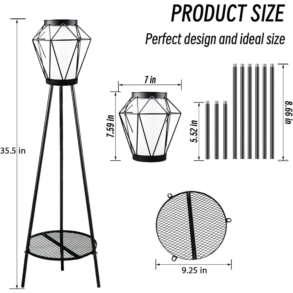 Solar Outdoor Floor Lamp Set, With Plant Shelf, 2 Pieces, 2 Sizes, 2 Styles