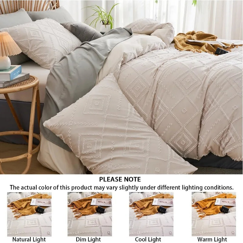 Jacquard-Pattern Duvet Cover Set, 3 Pieces, 12 Colors, 2 Sizes