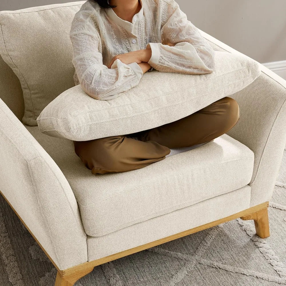 Large-Sized Accent Chair, Thick Cushion, Linen White