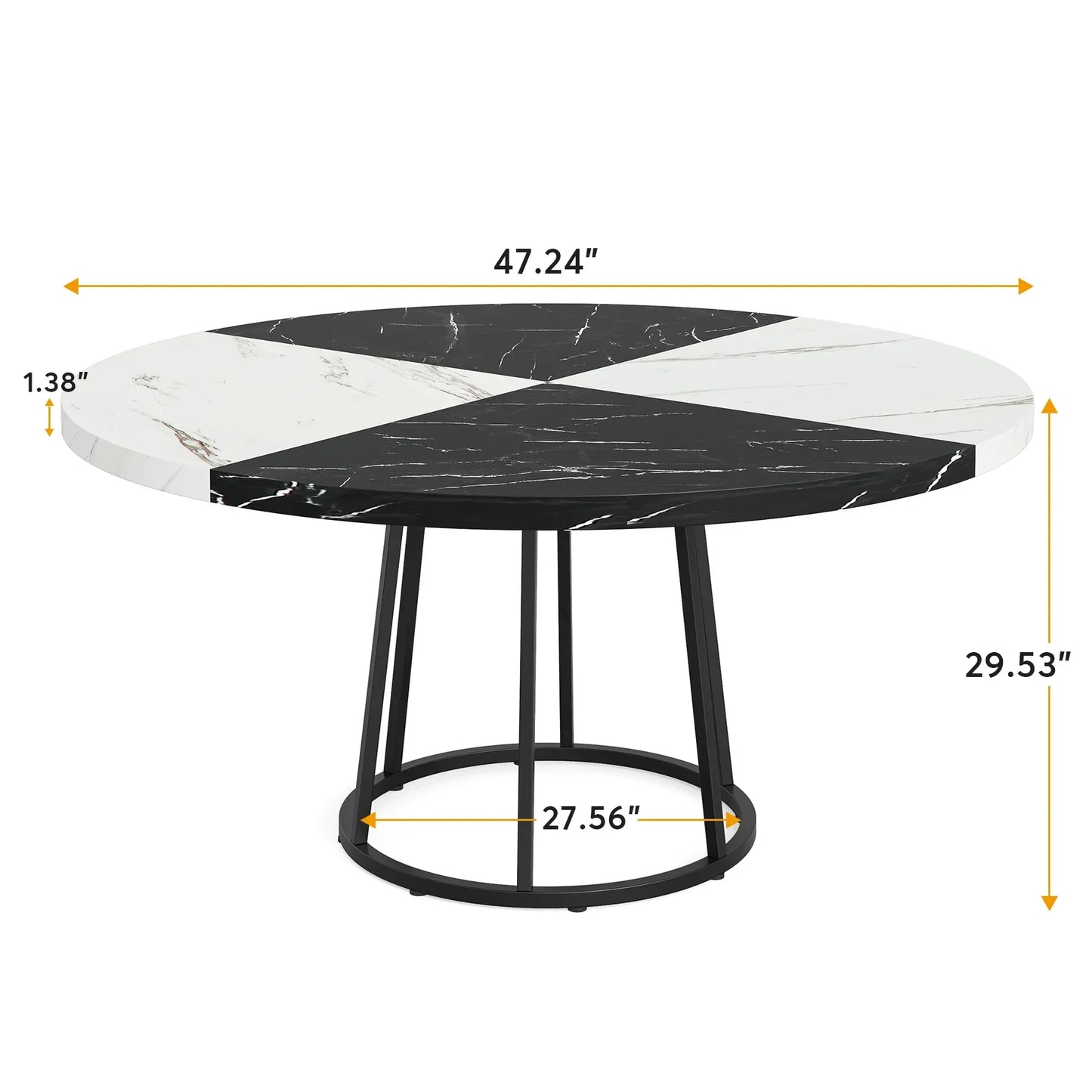 Round Dining Table, Seats 4 People, 47 Inch Table with Circular Metal Base