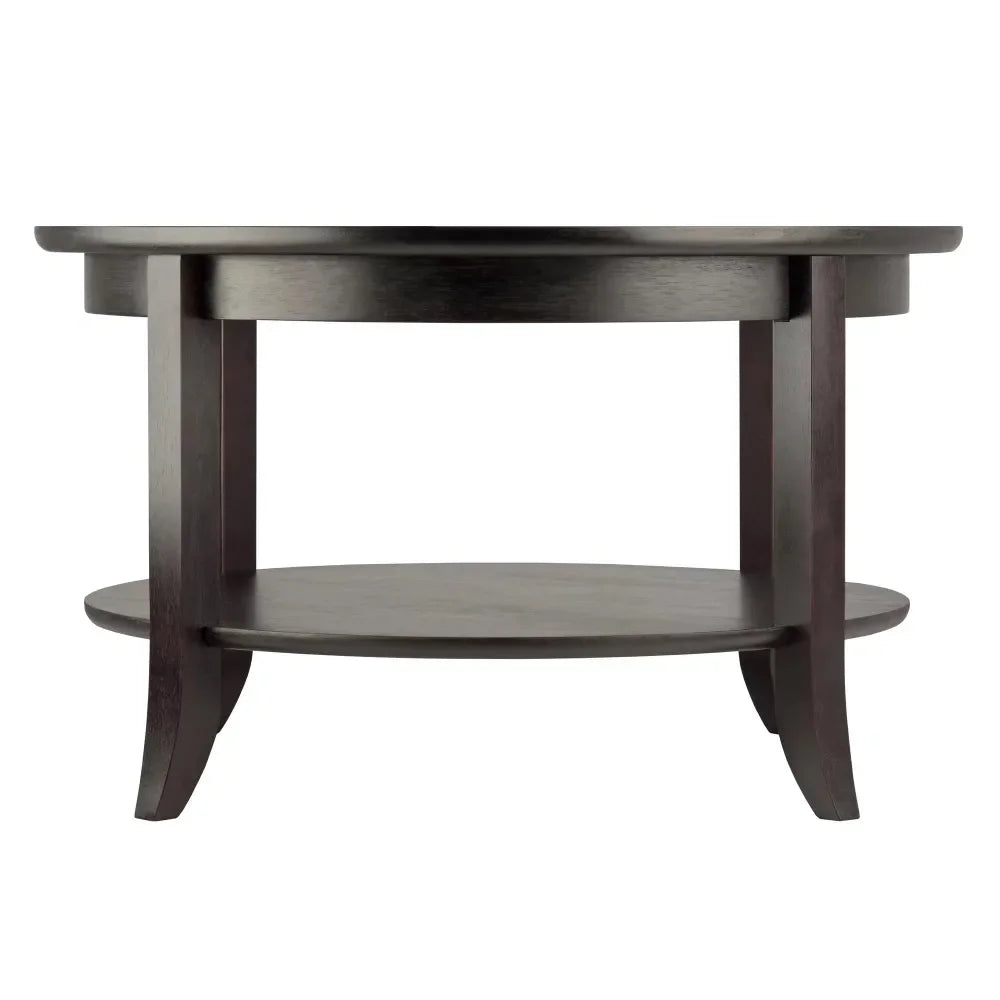 Round Wooden Coffee Table, with Glass Top, Espresso Finish