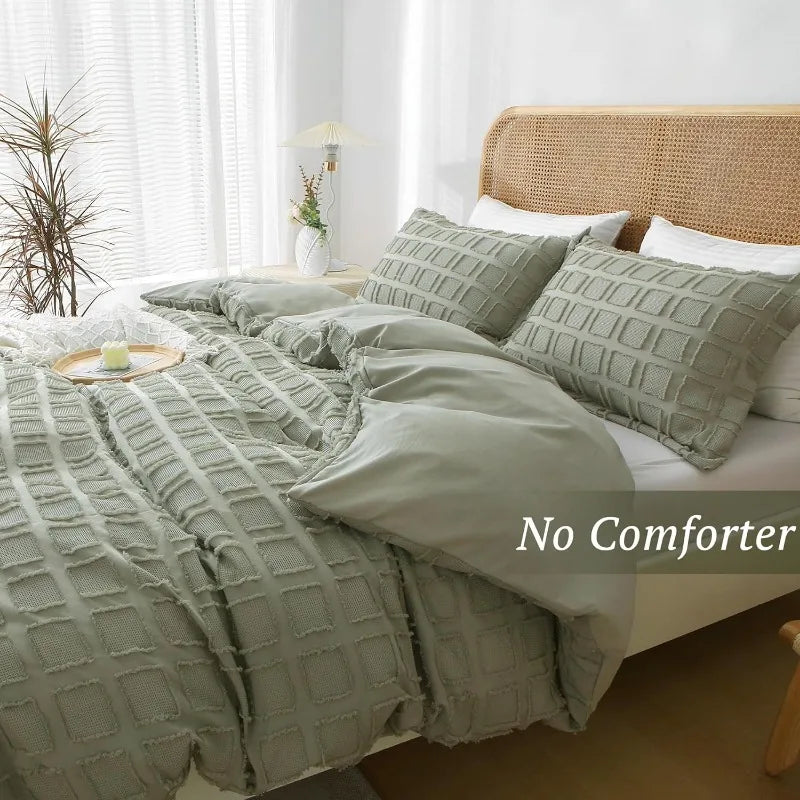 Queen Size Waffle Weave Duvet Cover Set, 3 Pieces, 100% Washed Microfiber, 8 Colors