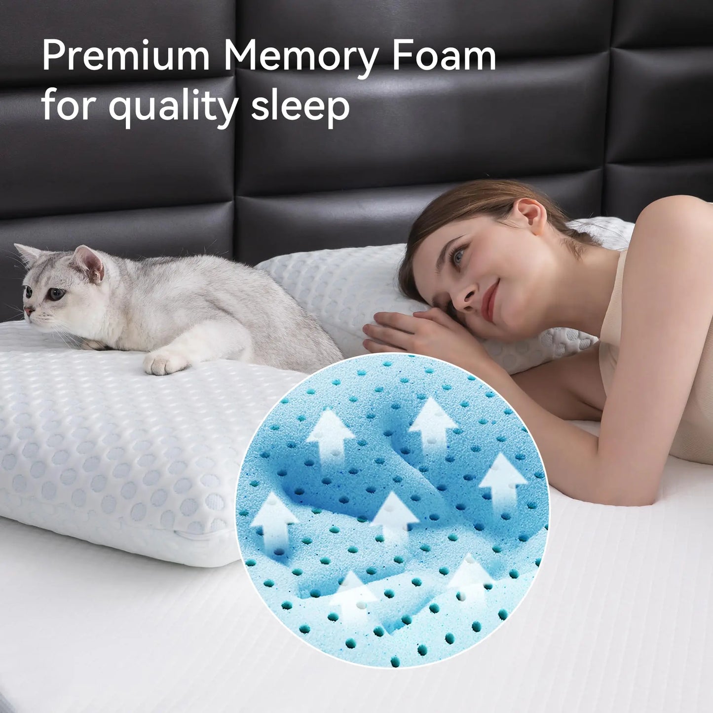 2 Piece Gel Memory Foam Pillows, Firm, Dual-Sided Cooling & Cozy Washable Cover, 2 Sizes