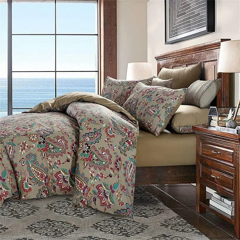 100% Cotton Garden Floral Duvet Cover Set, 3 Pieces, Reversible, 14 Colors, 4 Sizes