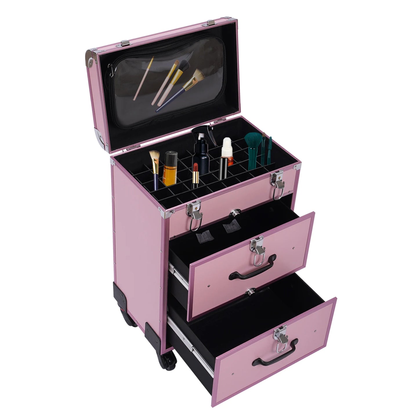 3 Tier Rolling Makeup Case Storage, with Locks, Professional Cosmetic Trolley, 2 Colors